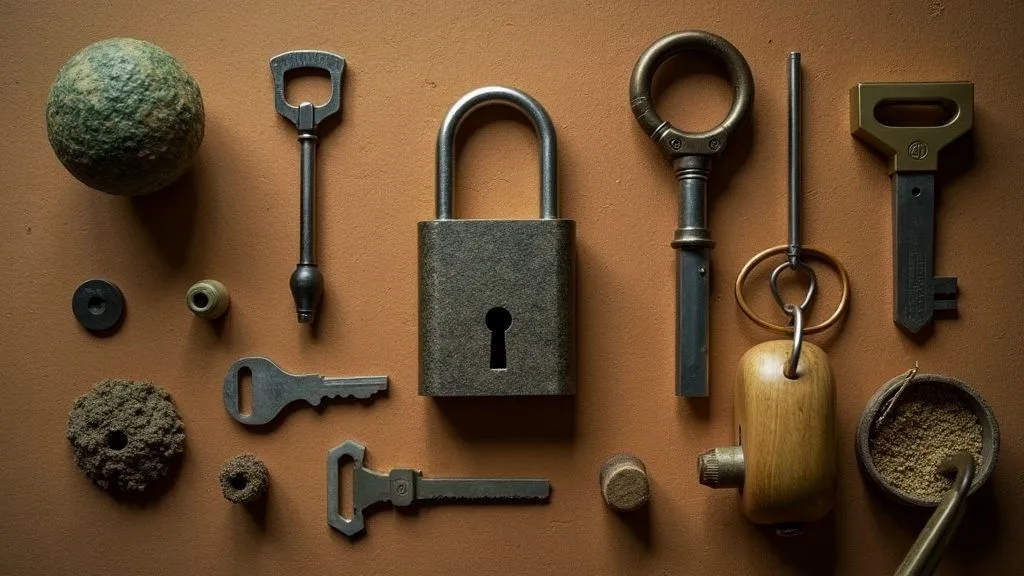 A locksmith is working on locks and tools.